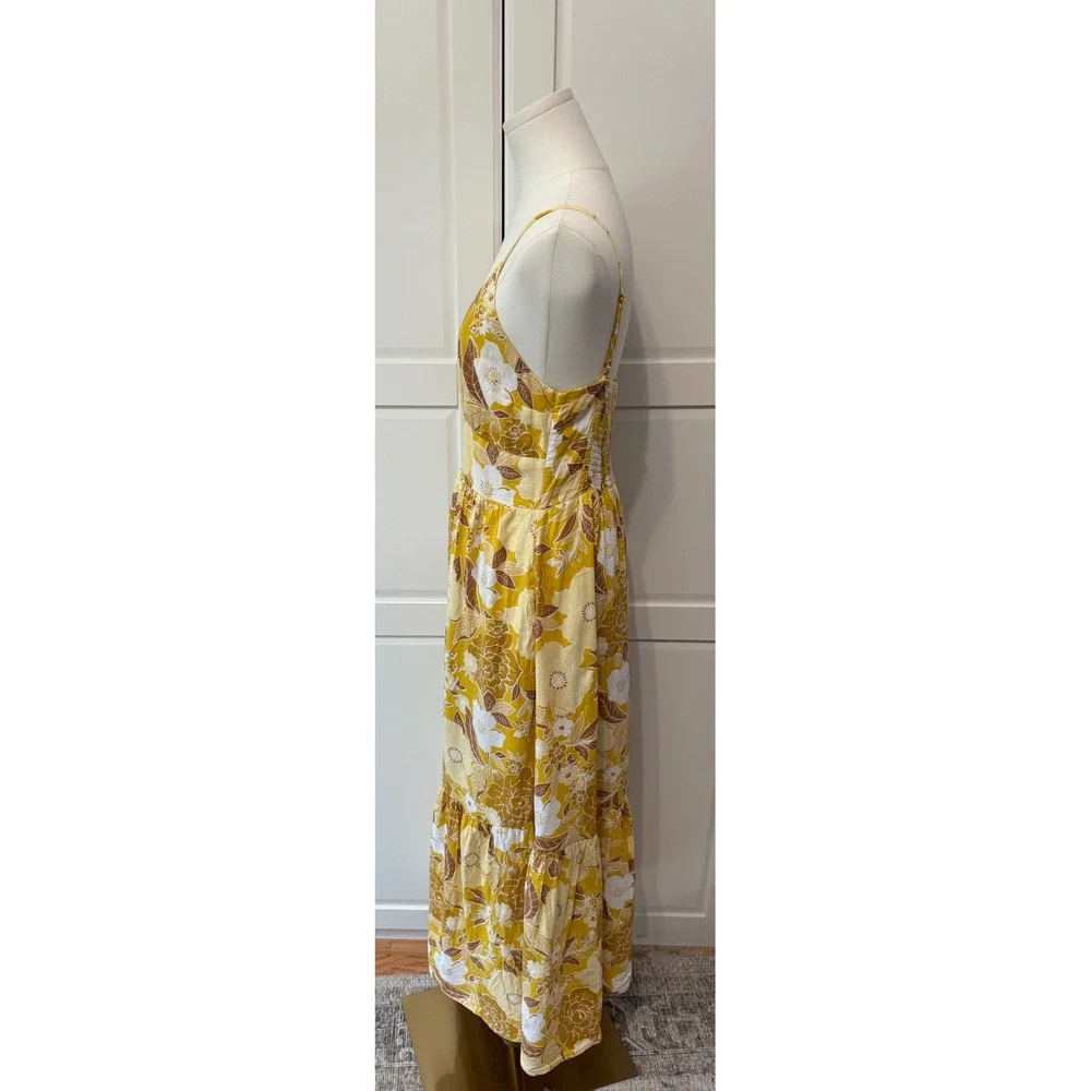 Abercrombie & Fitch Yellow Floral Button Front Tiered Maxi Dress Medium